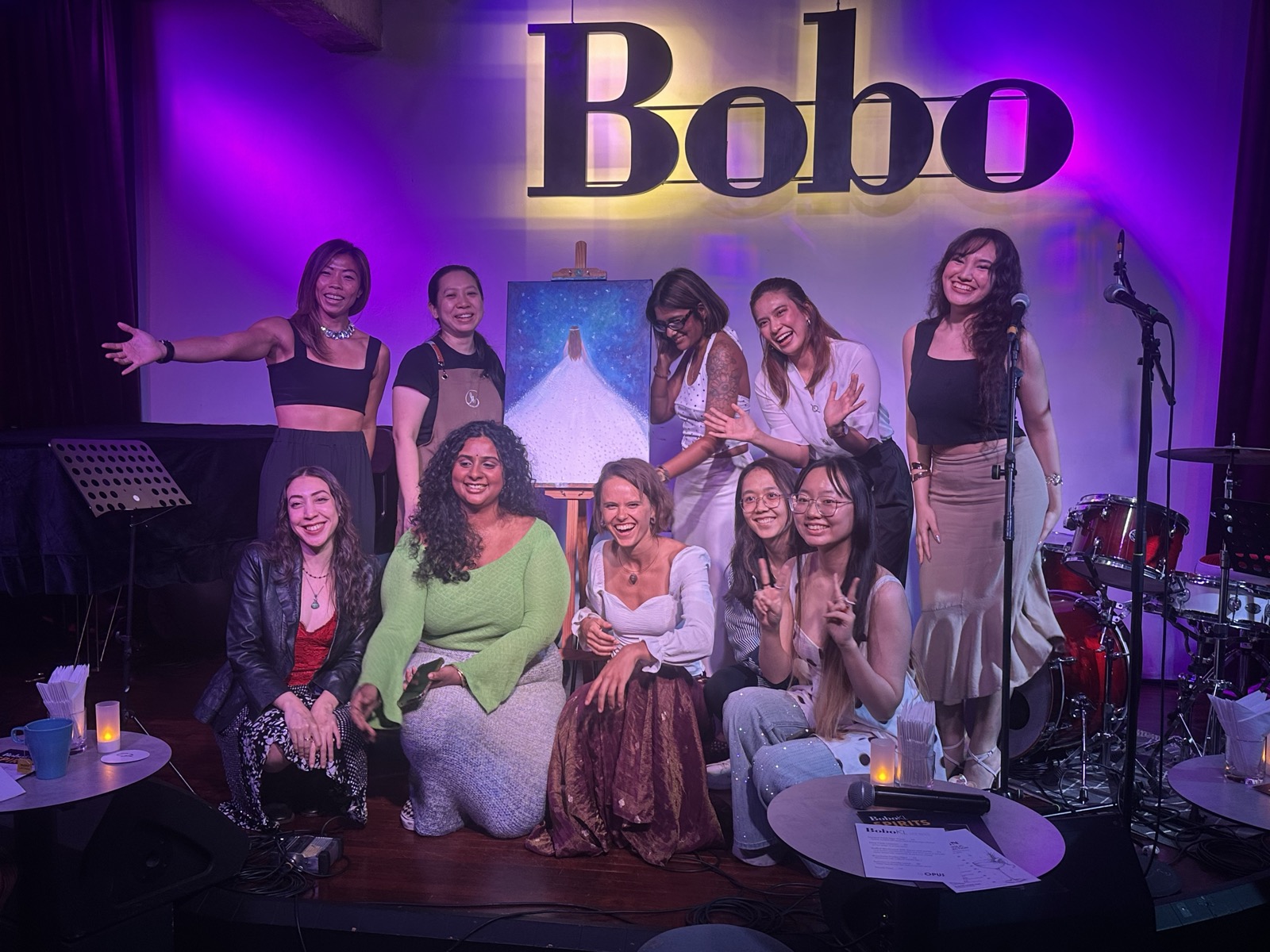 Womxn on Stage — full cast group photo on stage at Bobo KL, Kuala Lumpur